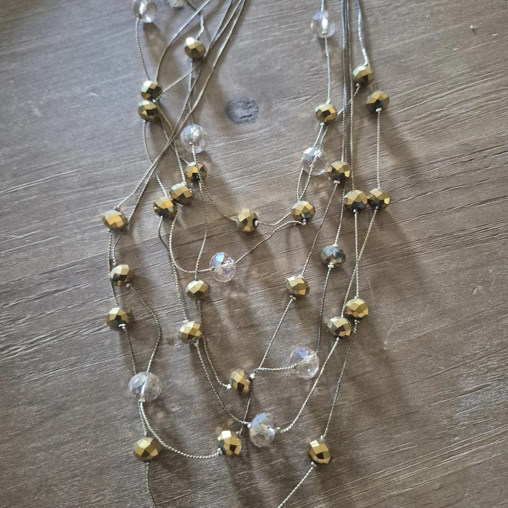 Layered Gold Bead and Crystal Multi-Strand Necklace‎ - Women Jewelry